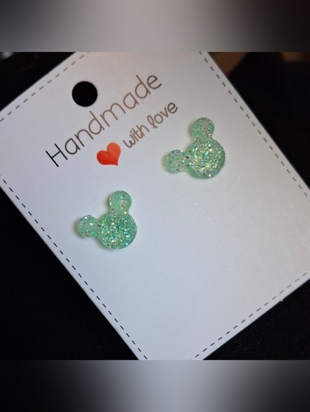 $8 Each Or Bundle 5/$20 Handmade Green Glitter Mickey Mouse Inspired Earrings